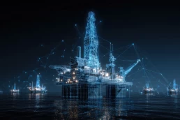 Engineers using a data analytics dashboard to improve oil and gas operations efficiency and safety