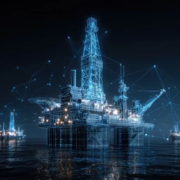 Engineers using a data analytics dashboard to improve oil and gas operations efficiency and safety